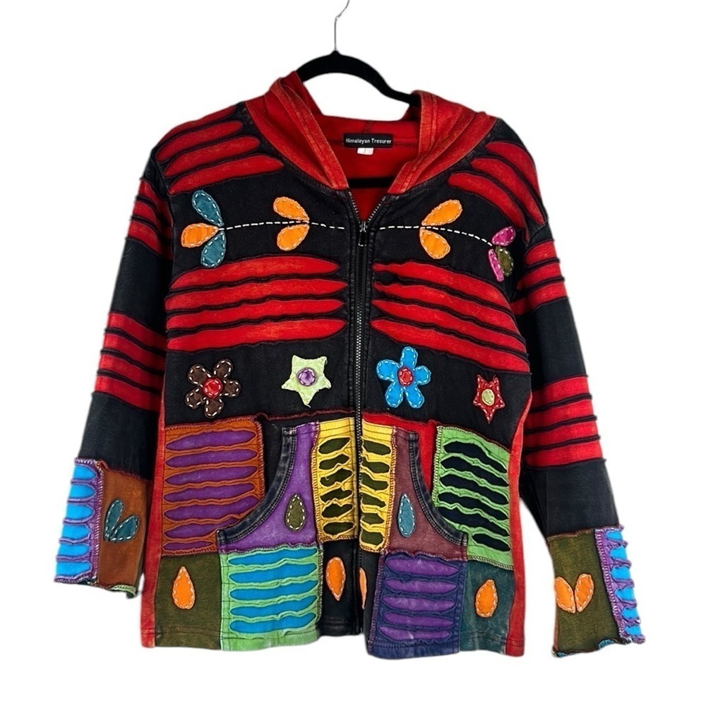 Himalayan Treasures Boho‎ Patchwork Art to Wear Hoodie Sweatshirt Size Medium